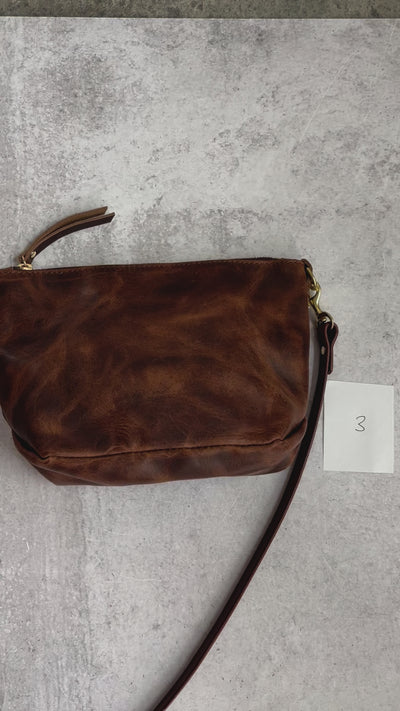 Summer Seconds Sale - Small Leather Convertible Crossbody Clutch Bag - Dark Brown Pull Up No. 3