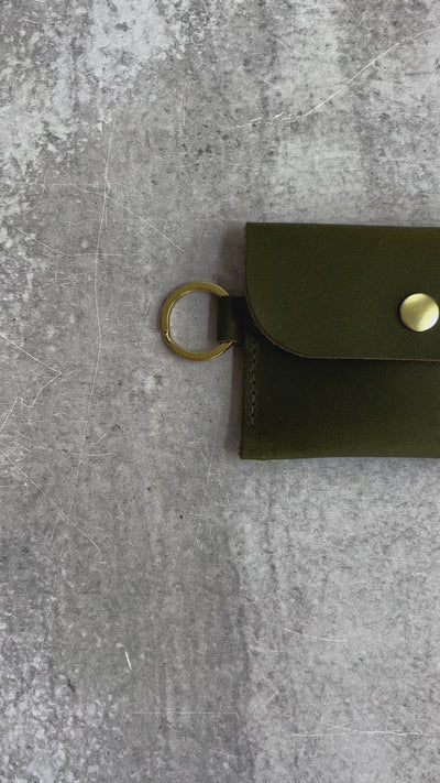 Summer Seconds Sale - Leather Keyring Card Wallet with Monogram  - Green