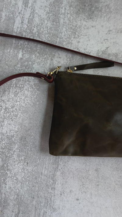 Summer Seconds Sale - Small Leather Crossbody Clutch Bag - Olive Green Harness No. 2