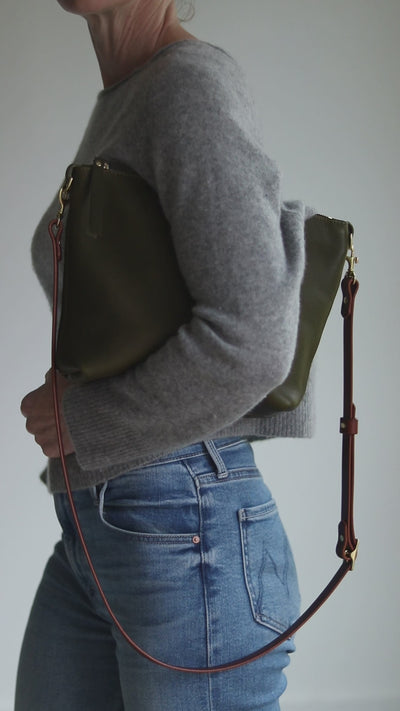 Crossbody Bag with Monogram - Olive Green Pebble