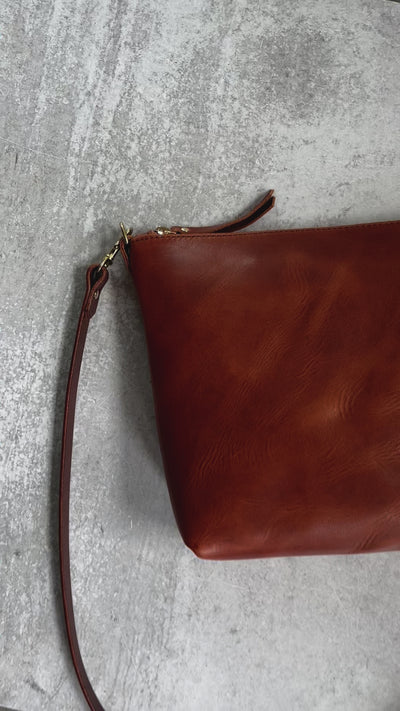 Summer Seconds Sale - Crossbody Bag with Monogram - Cognac Pull Up