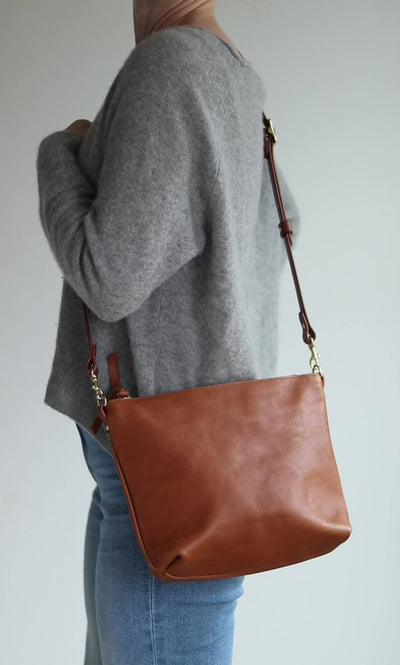 Crossbody Bag with Monogram - Brown Pebble