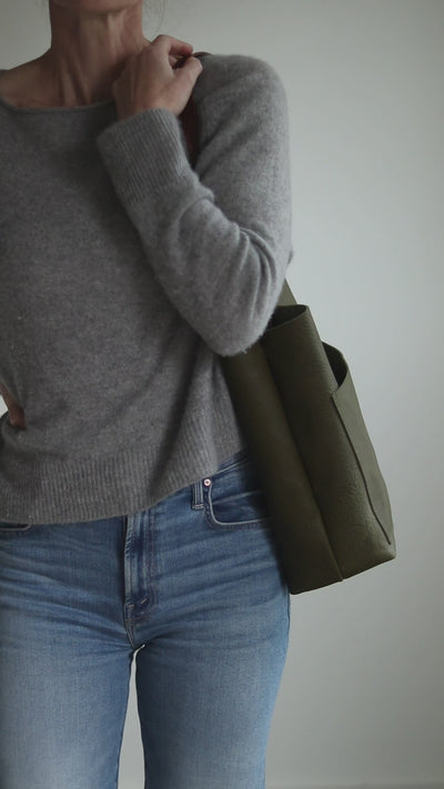 Leather Day Bag - Olive Green Pebble