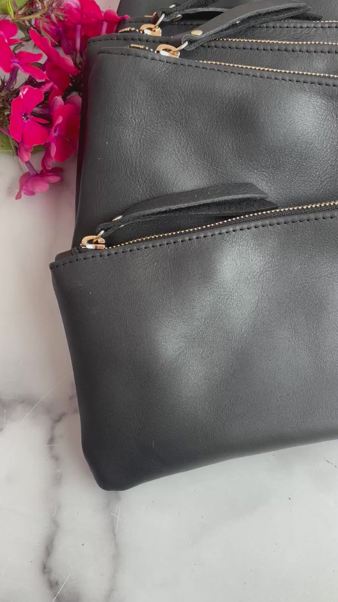 Personalized Leather Zip Clutch - Black Smooth