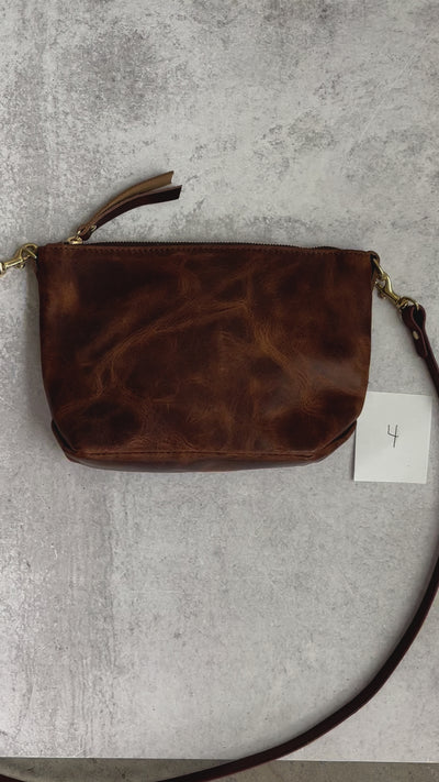 Summer Seconds Sale - Small Leather Convertible Crossbody Clutch Bag - Dark Brown Pull Up No. 4