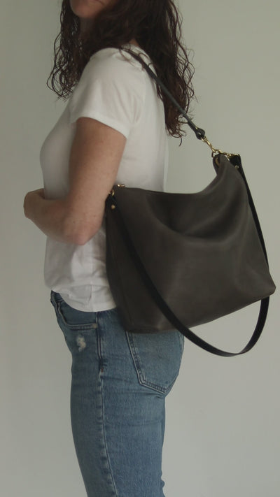 Large Slouchy Hobo Crossbody - Charcoal Gray