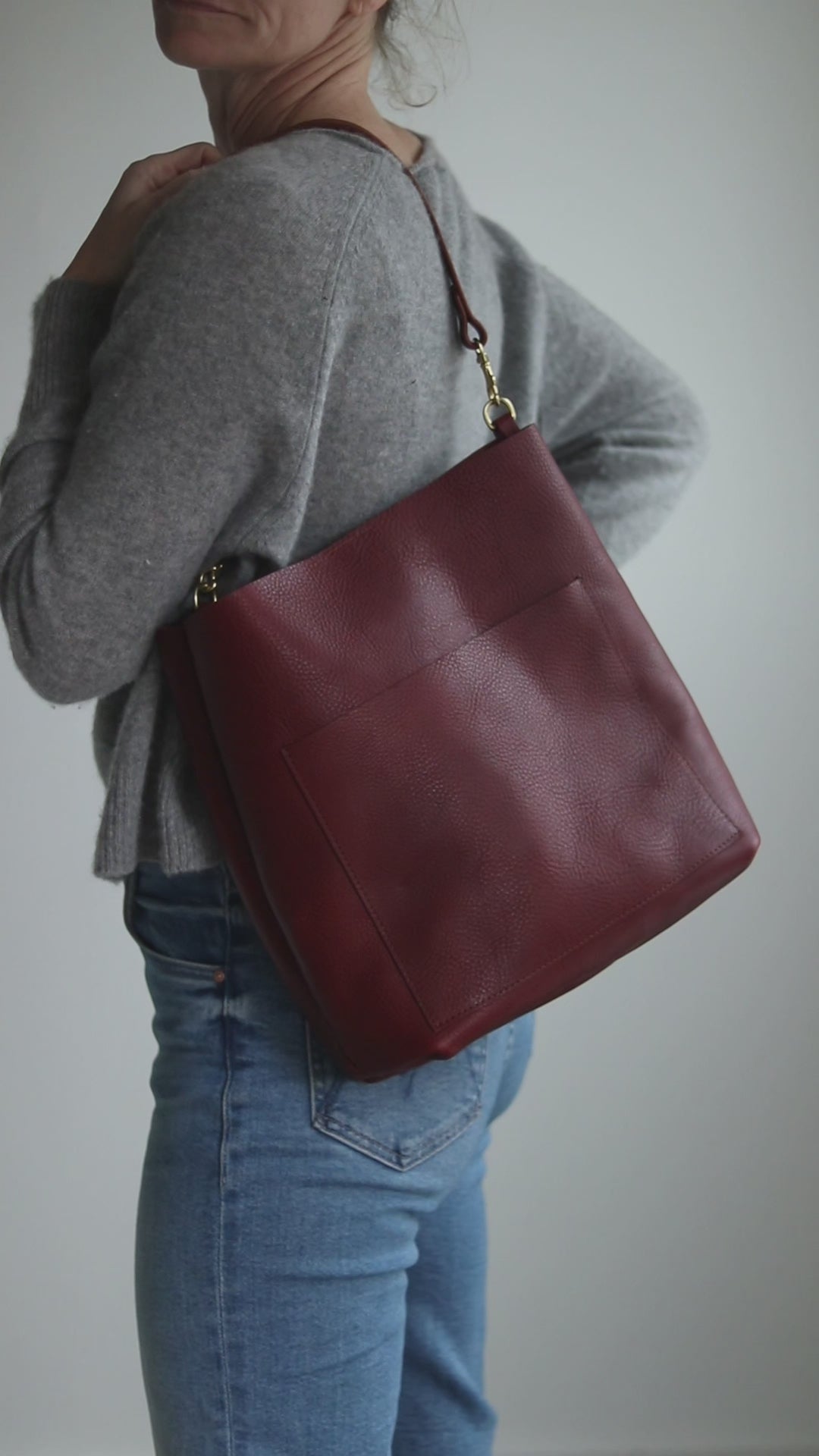 Leather Day Bag - Red Pebble