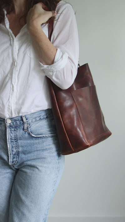 Summer Seconds Sale - Leather Day Bag - Dark Brown Pull Up No. 2