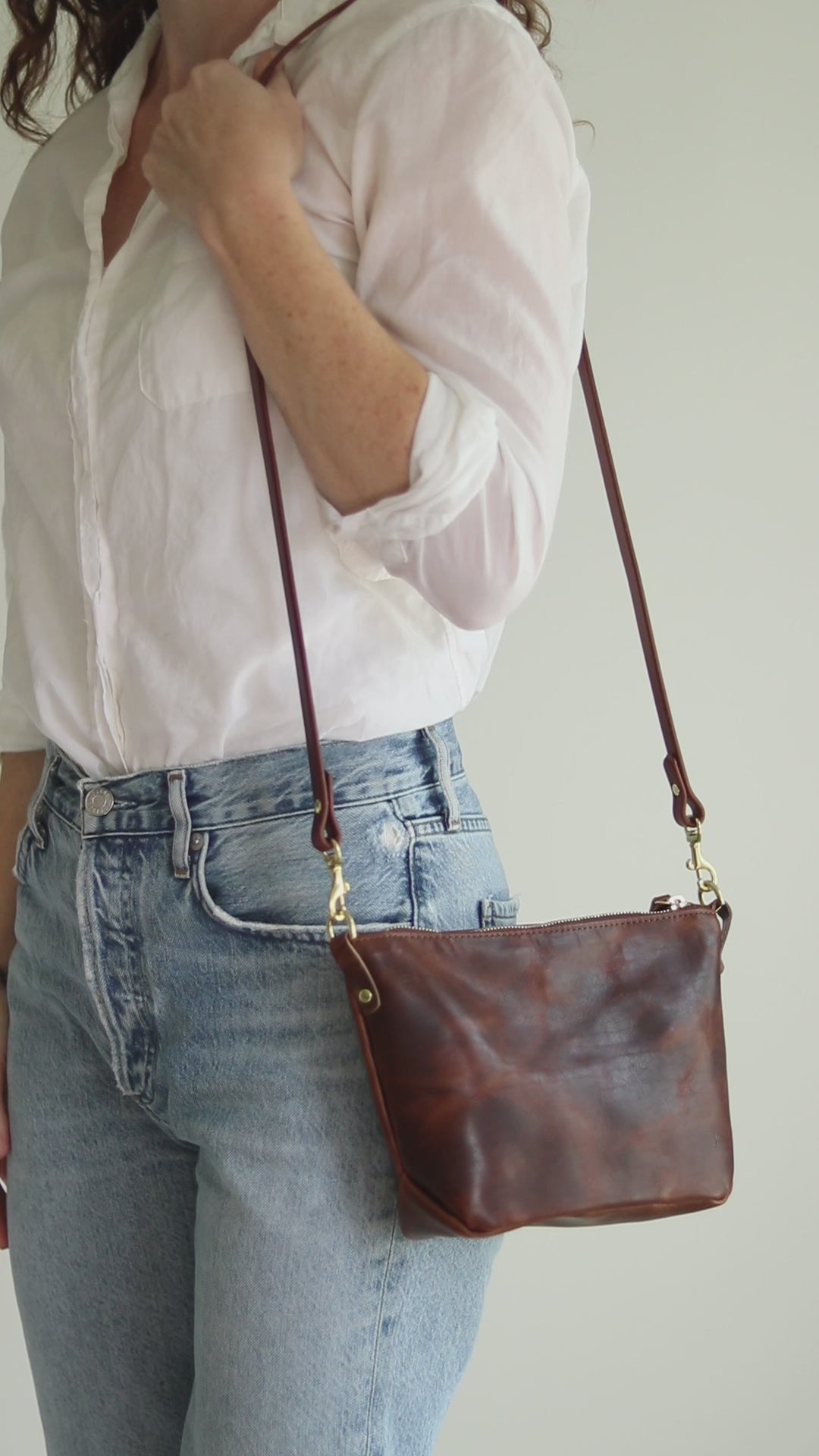 Summer Seconds Sale - Small Leather Convertible Crossbody Clutch Bag - Dark Brown Pull Up No. 2