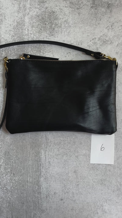 Summer Seconds Sale - Small Leather Crossbody Clutch Bag - Black Pebble No. 6