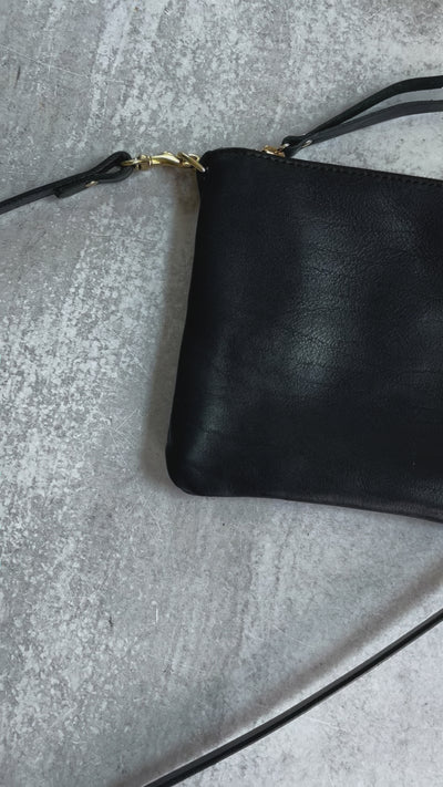 Summer Seconds Sale - Small Leather Crossbody Clutch Bag - Black Pebble No. 4