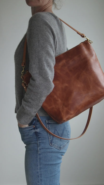 Large Slouchy Hobo Crossbody - Distressed Brown