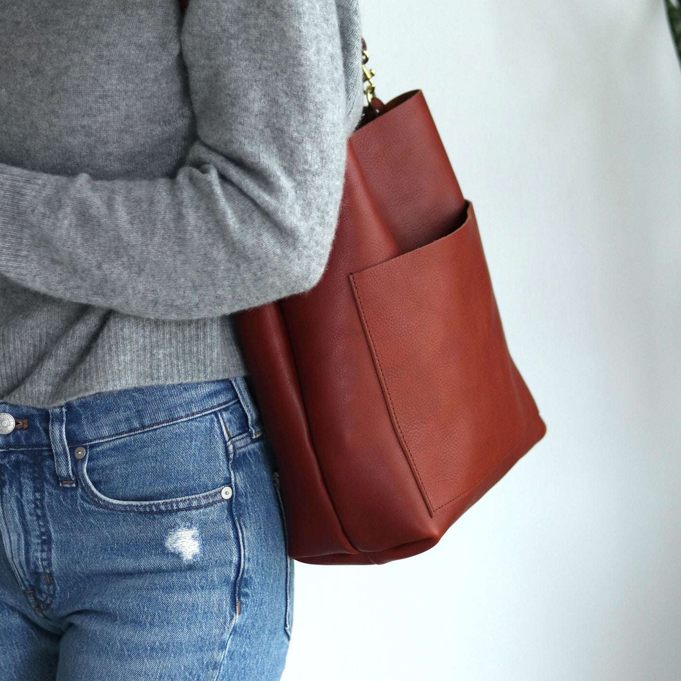 Leather Day Bag - Red Pebble