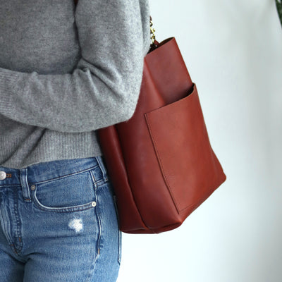 Leather Day Bag - Red Pebble