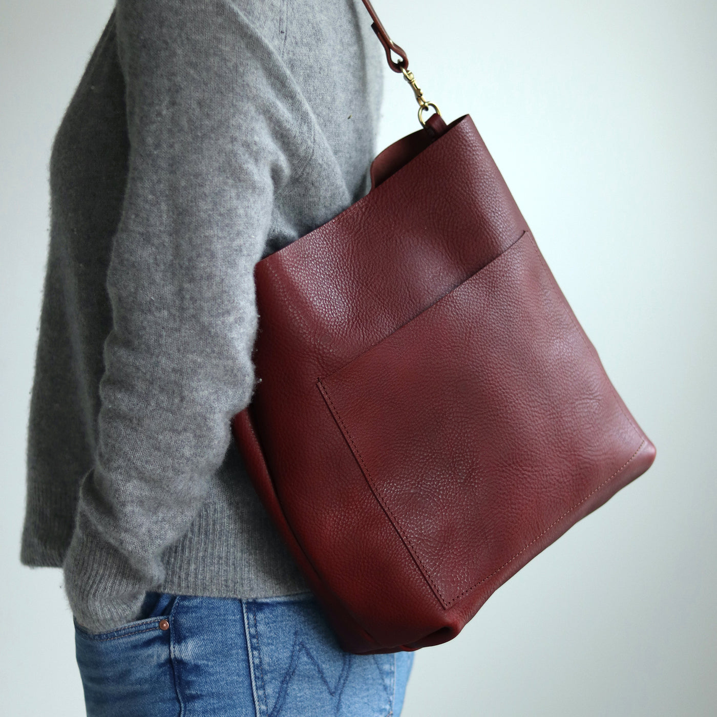 Leather Day Bag - Red Pebble