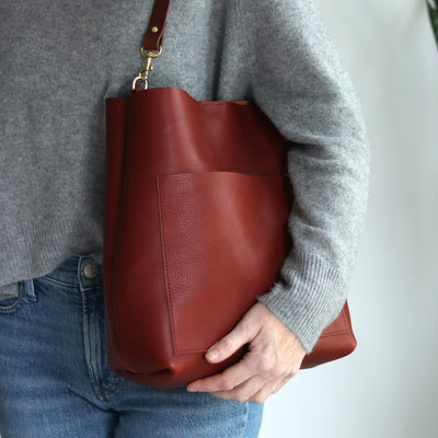 Leather Day Bag - Red Pebble