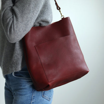 Leather Day Bag - Red Pebble