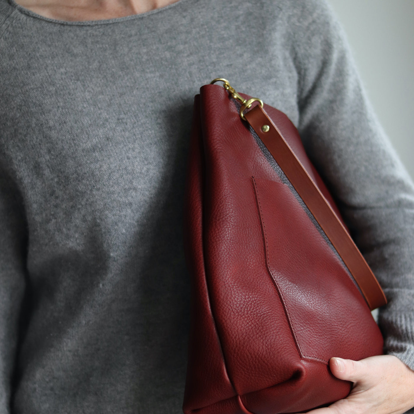 Leather Day Bag - Red Pebble