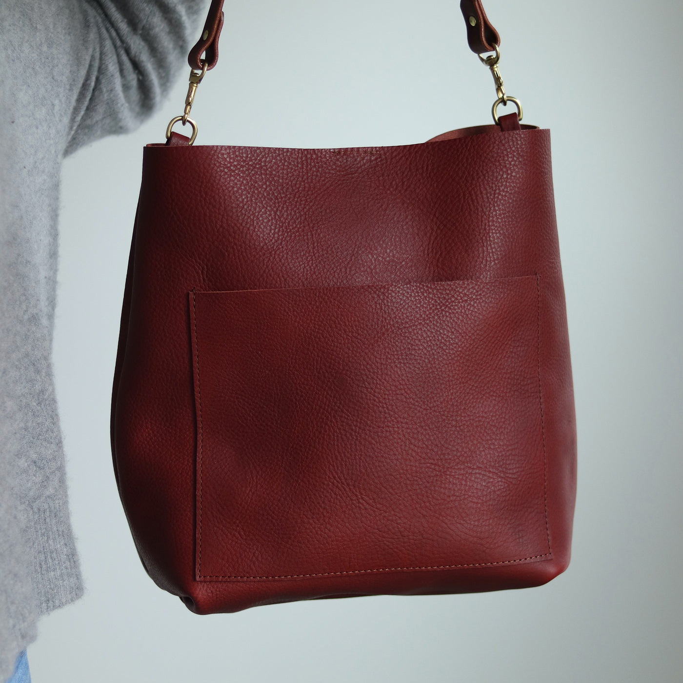 Leather Day Bag - Red Pebble