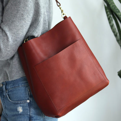 Leather Day Bag - Red Pebble