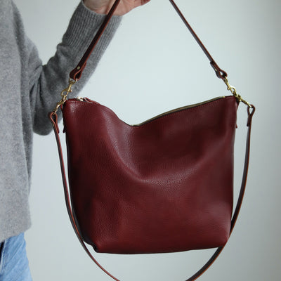 Large Slouchy Hobo Crossbody - Red Pebble