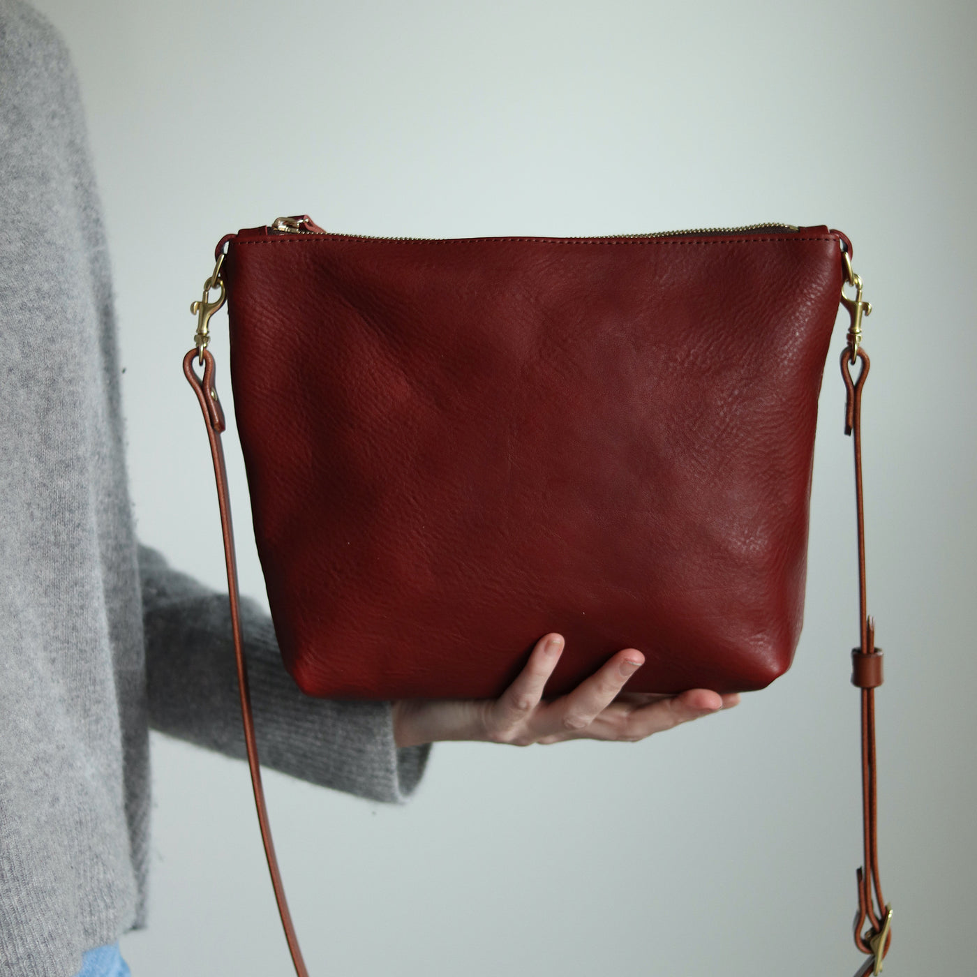 Crossbody Bag with Monogram - Red Pebble