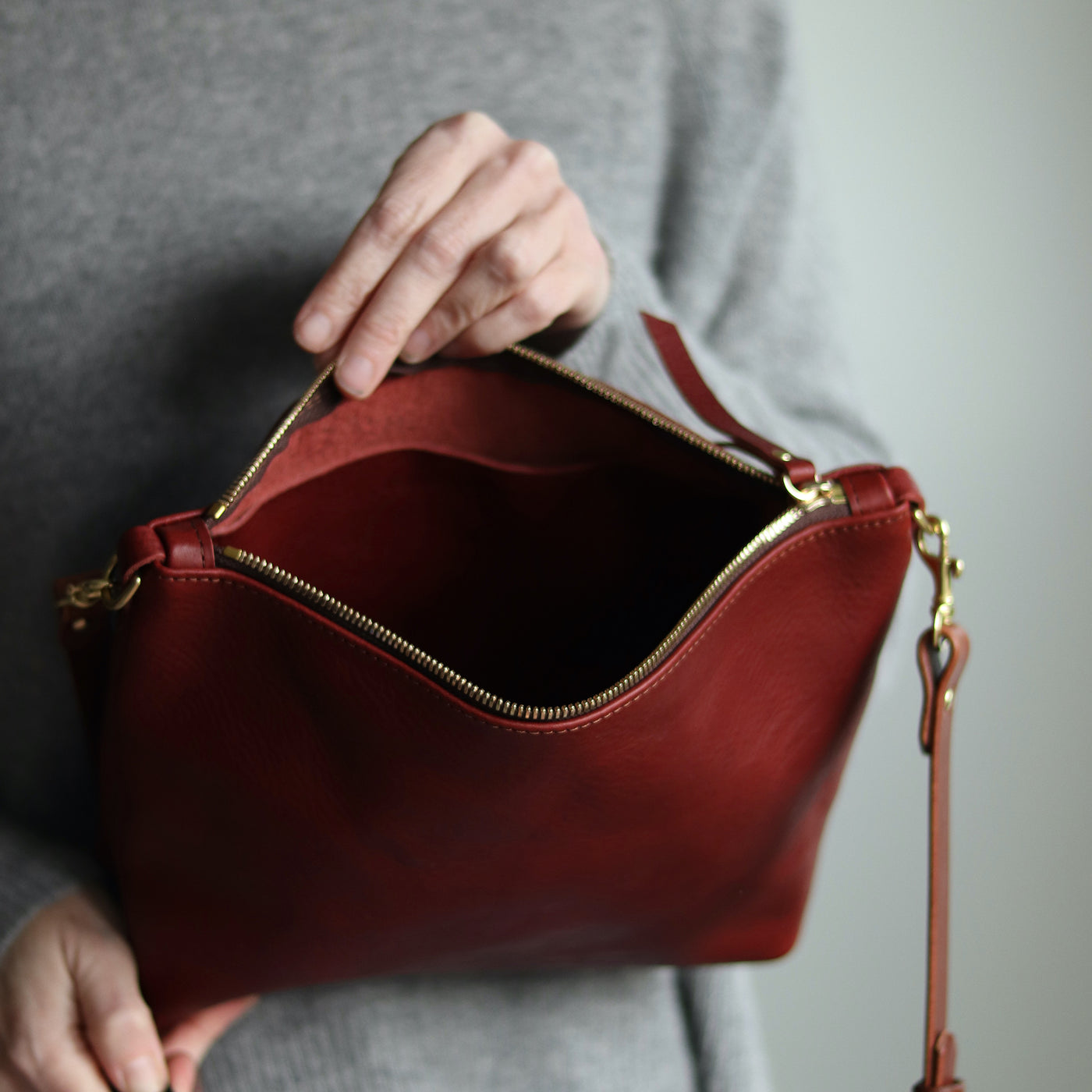 Crossbody Bag with Monogram - Red Pebble