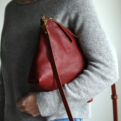 Crossbody Bag with Monogram - Red Pebble