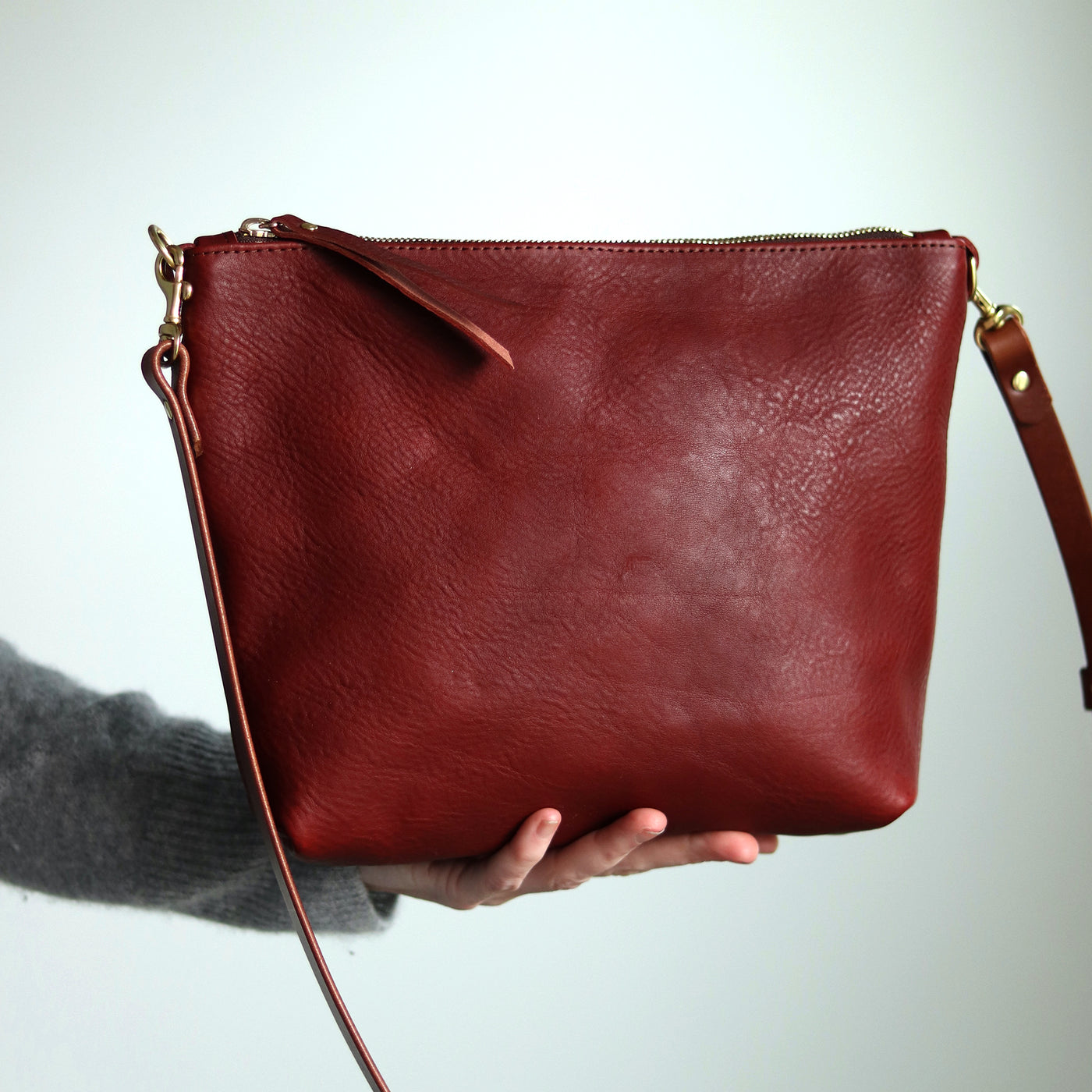 Crossbody Bag with Monogram - Red Pebble