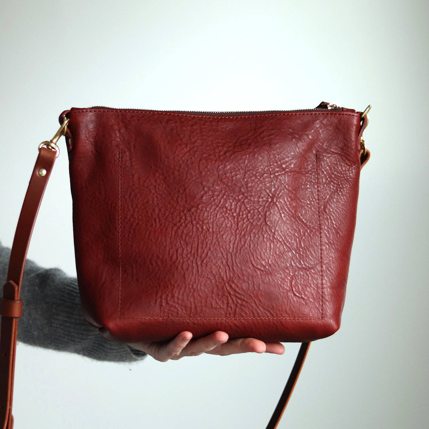 Crossbody Bag with Monogram - Red Pebble