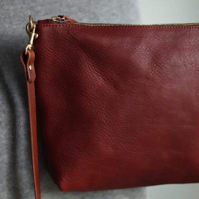 Crossbody Bag with Monogram - Red Pebble