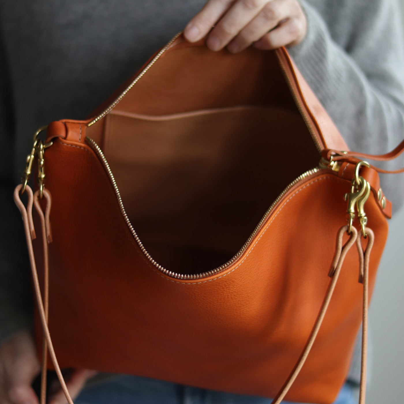 Large Slouchy Hobo Crossbody - Tan Pebble