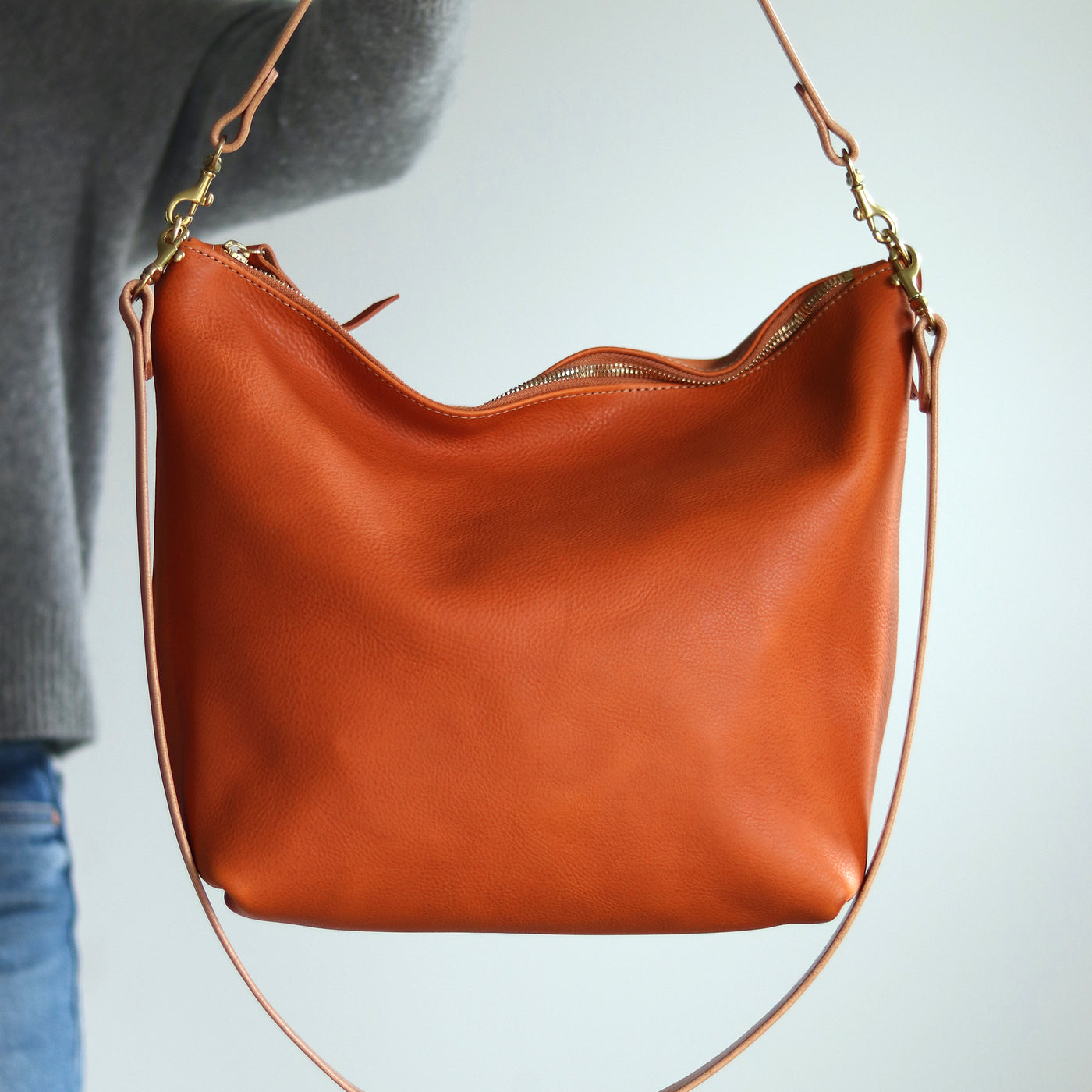 Large Slouchy Hobo Crossbody - Tan Pebble