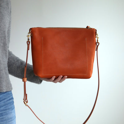 Crossbody Bag with Monogram - Tan Pebble