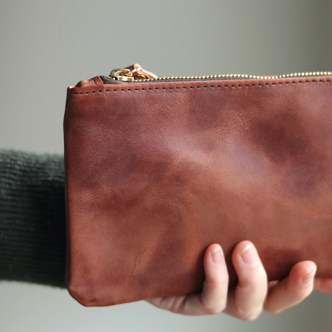 Personalized Leather Zip Clutch - Waxy Cognac Brown (Limited Edition)