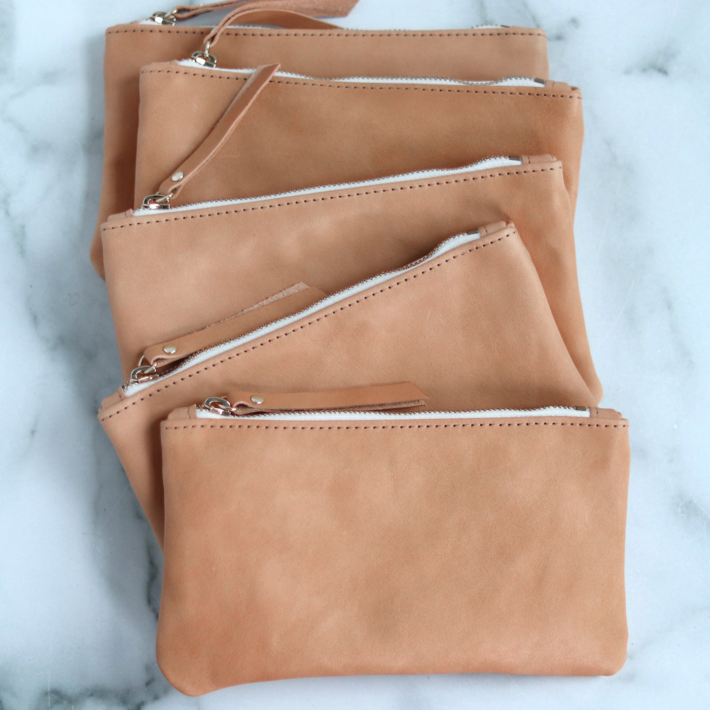 Leather Zip Clutch - Smooth Beige