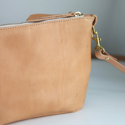 Seconds Sale - Small Leather Convertible Crossbody Clutch Bag - Beige Pebble
