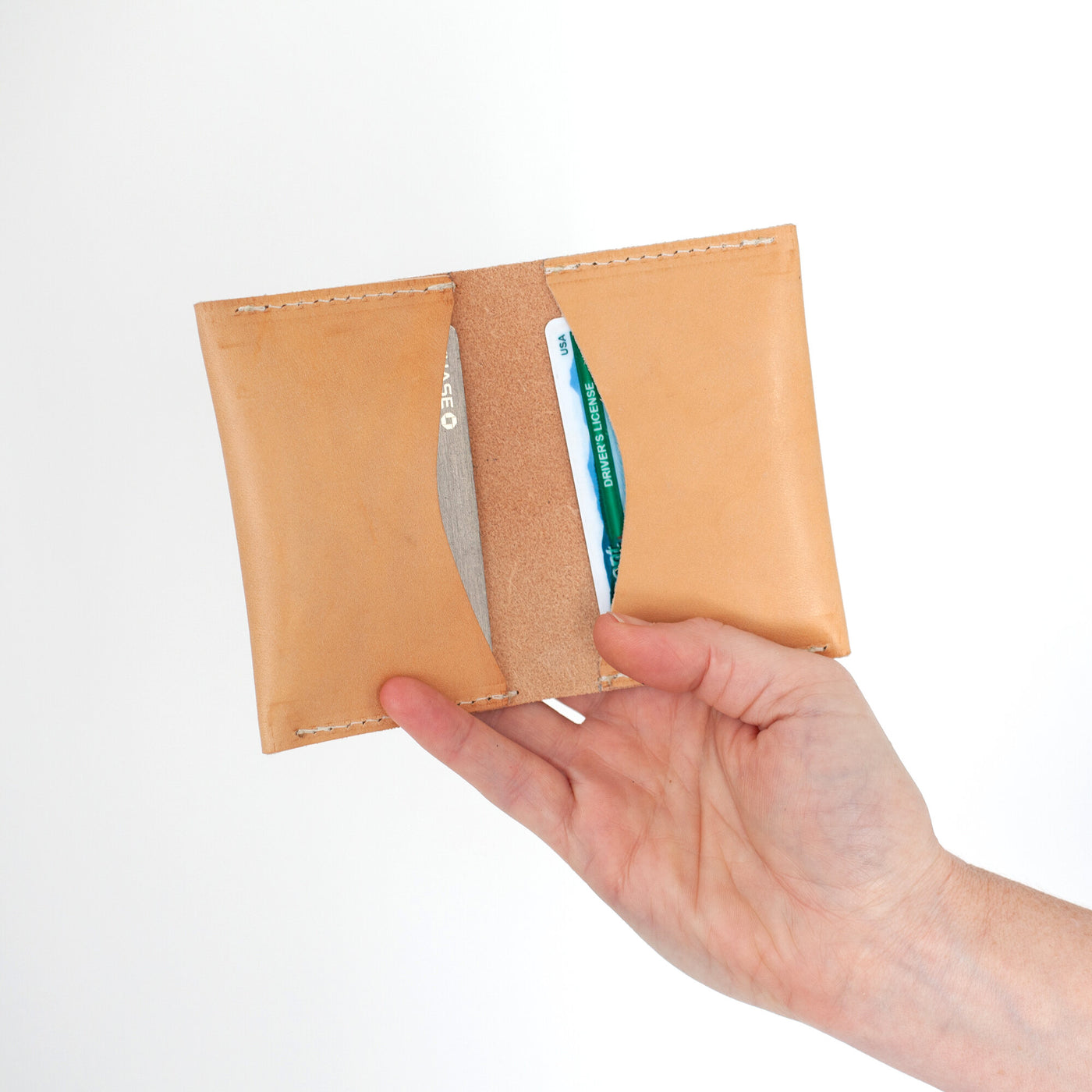 Leather Bifold Wallet with Monogram - Natural Beige