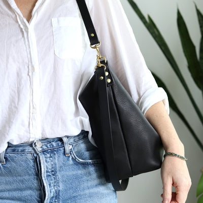 Large Slouchy Hobo Crossbody - Soft Black Pebble