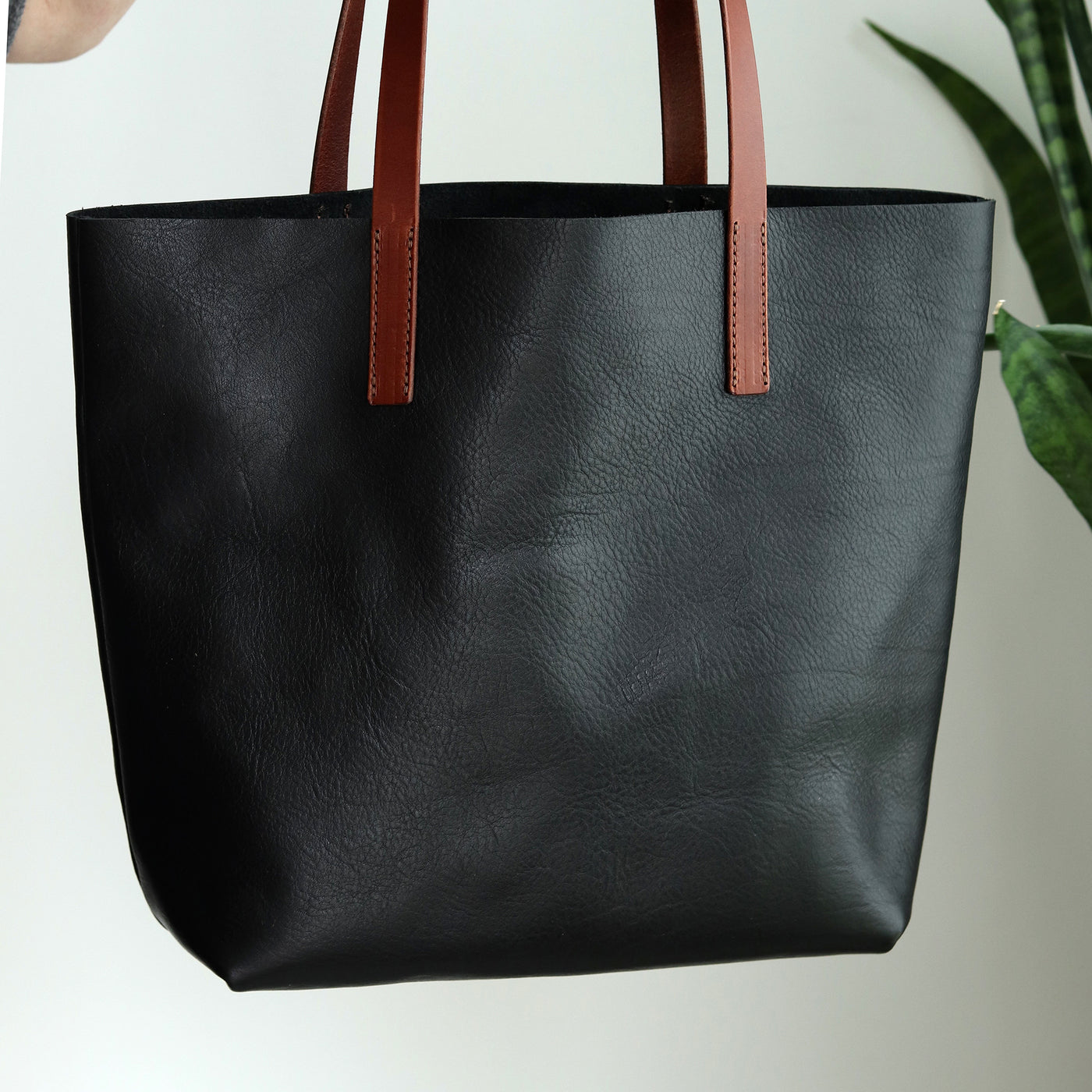 Minimalist Tote - Black Pebble with Brown Straps