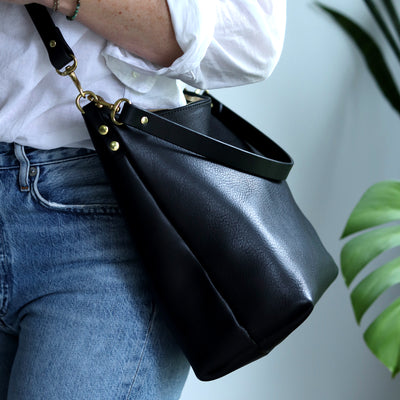 Large Slouchy Hobo Crossbody - Soft Black Pebble