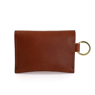 Leather Keyring Card Wallet with Monogram  - Cognac