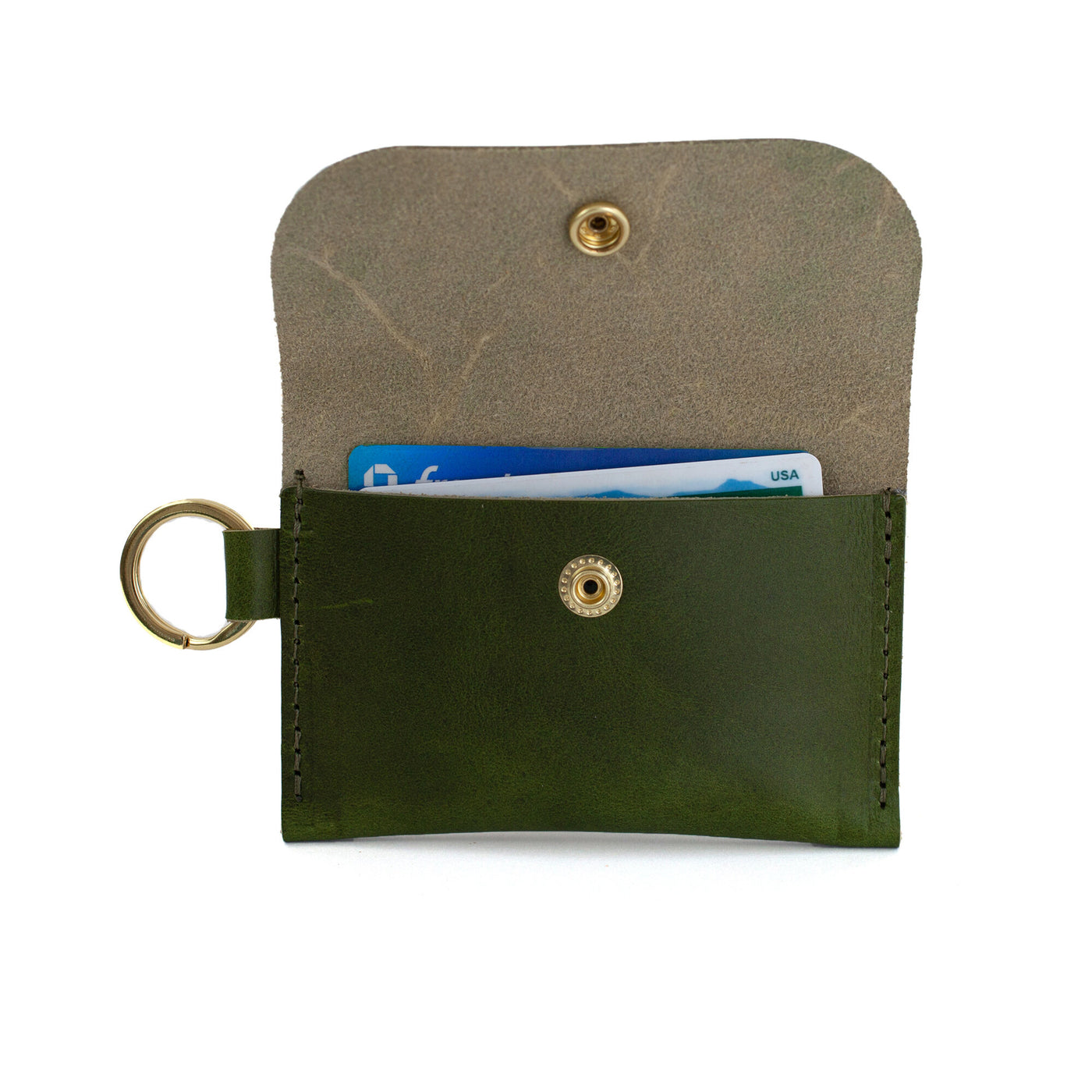 Leather Keyring Card Wallet with Monogram  - Green