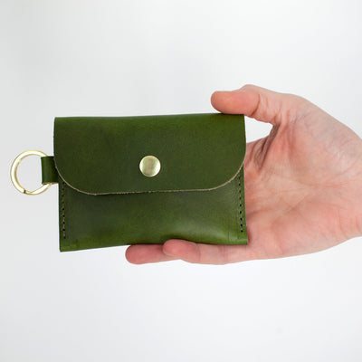 Leather Keyring Card Wallet with Monogram  - Green