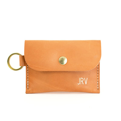 Leather Keyring Card Wallet with Monogram  - Natural Beige