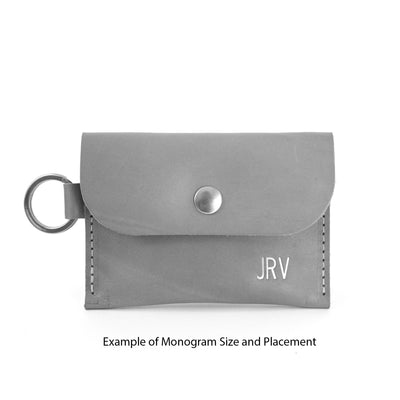 Leather Keyring Card Wallet with Monogram  - Cognac