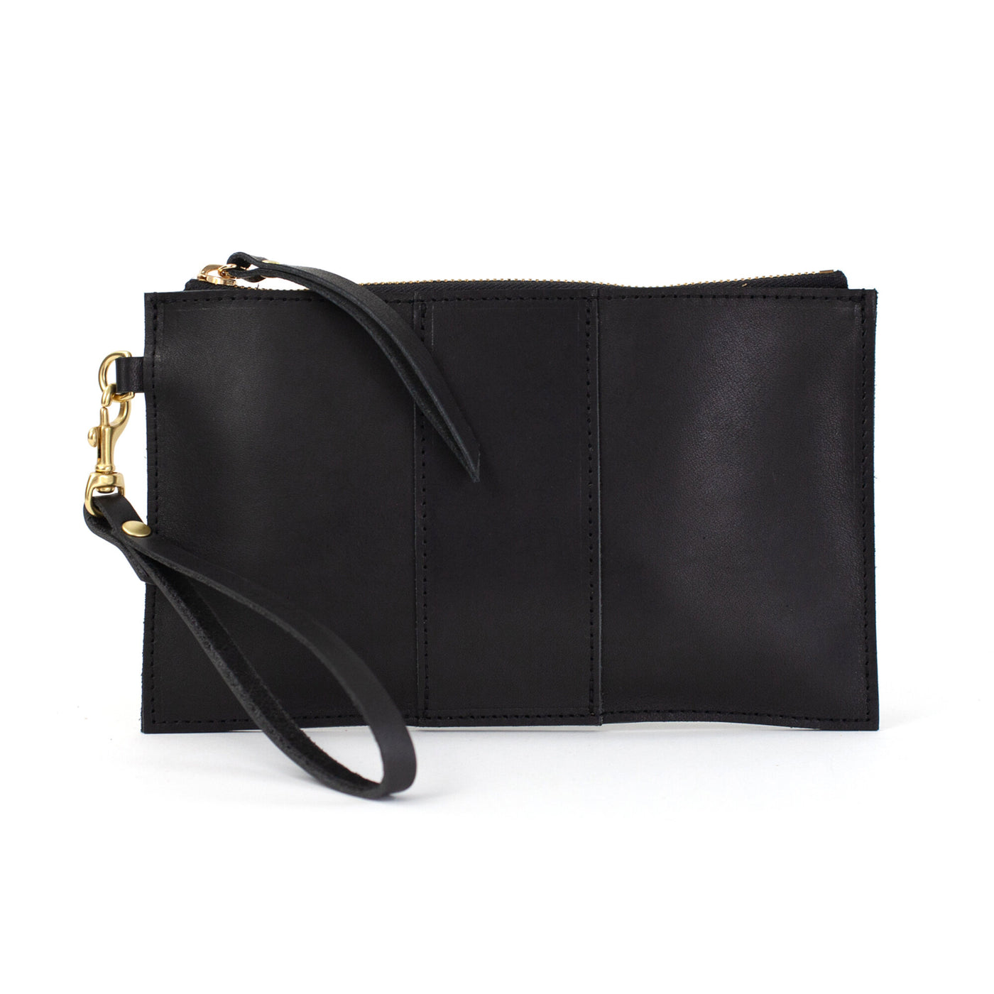 Monogrammed Leather Clutch Wristlet - Black