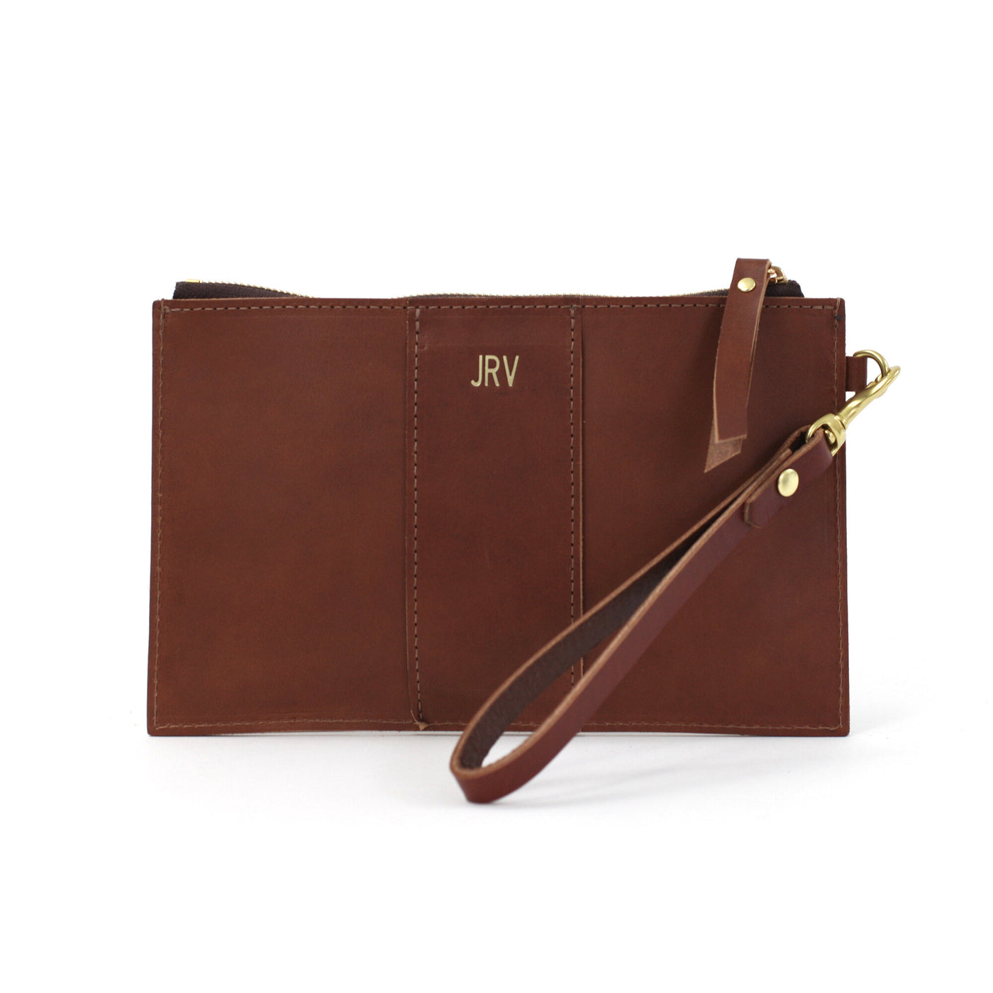 Monogrammed Leather Clutch Wristlet - Brown