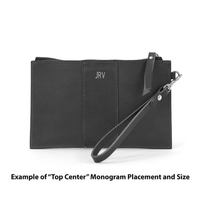 Monogrammed Leather Clutch Wristlet - Black