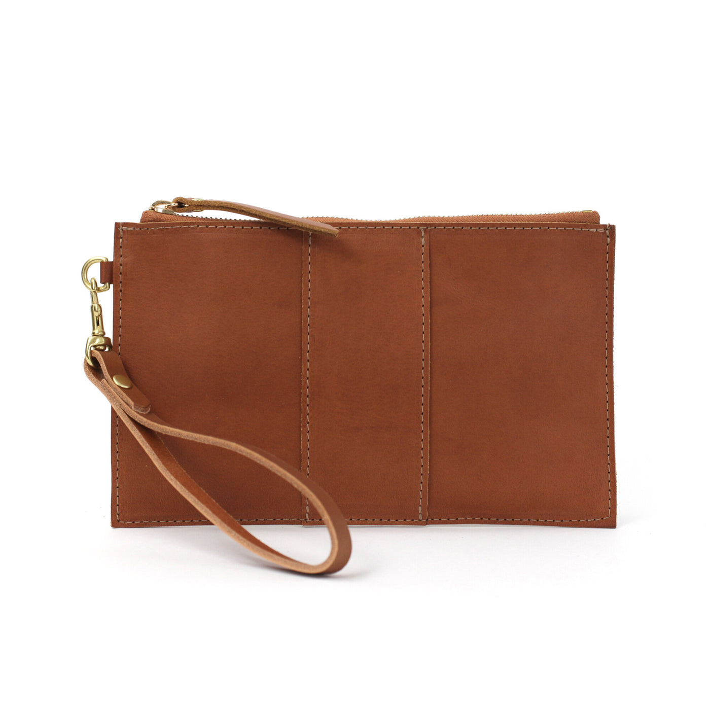 Monogrammed Leather Clutch Wristlet - Tan